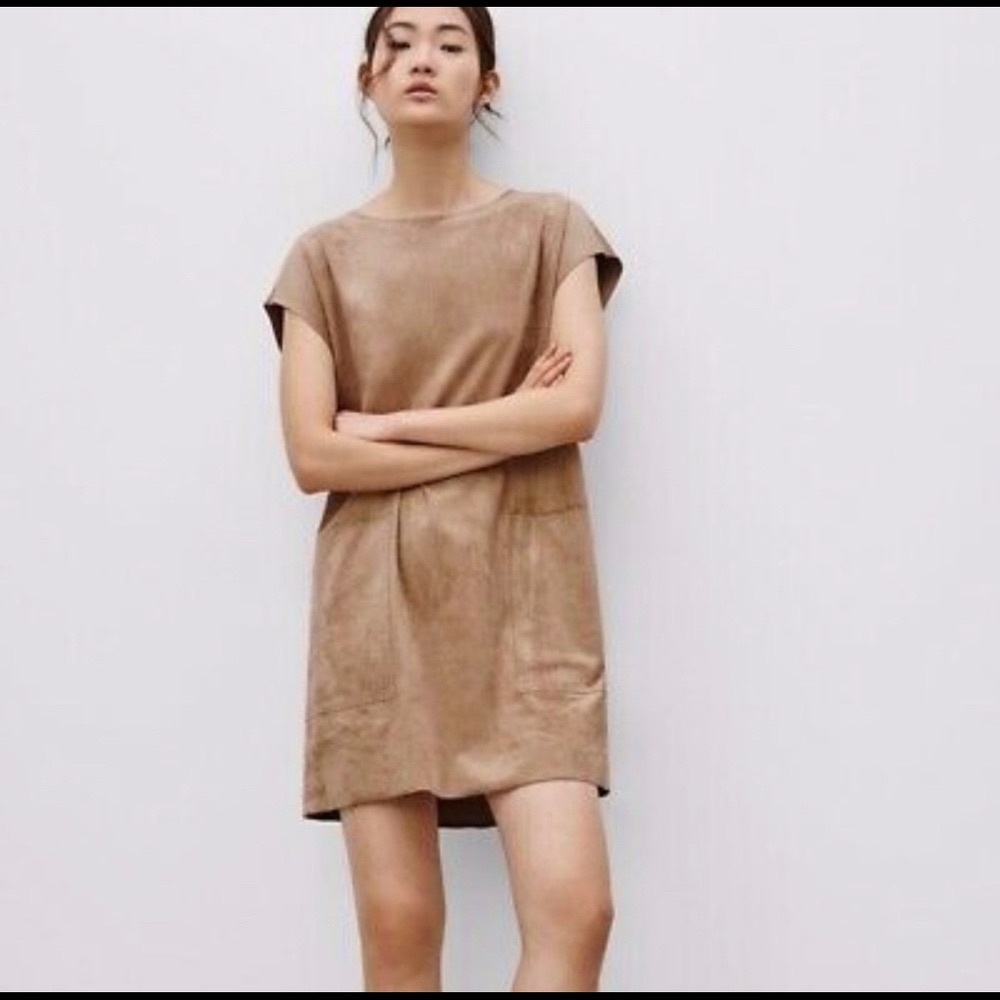 NWT Aritzia Suede Nori Dress in Dark Camel